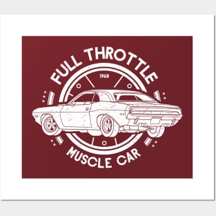 ull Throttle Muscle Car vintage worn out  and steering wheel Posters and Art